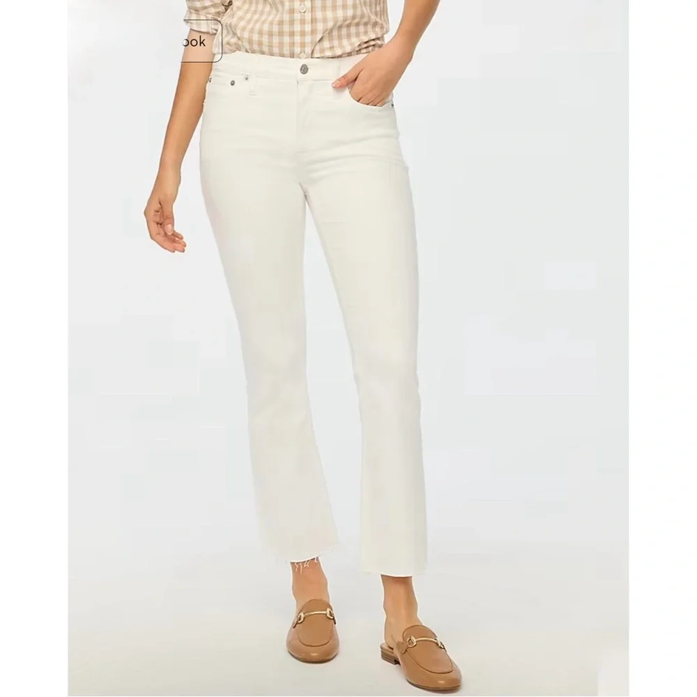 NWT J. Crew Petite Flare Crop Jean Signature Stretch White Denim